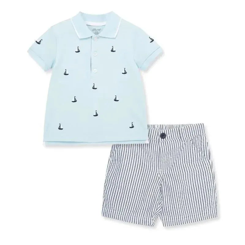 Little Me - Baby Boy Sail Boat Polo Short Set Image 1