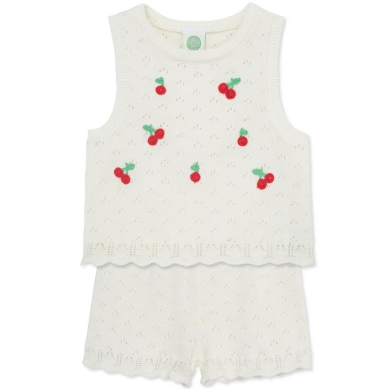 Little Me - Baby Girl Cherry Pointelle Set, Ivory Image 3