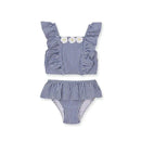 Little Me - Baby Girl Daisy Stripe Swimsuit Blue Image 1