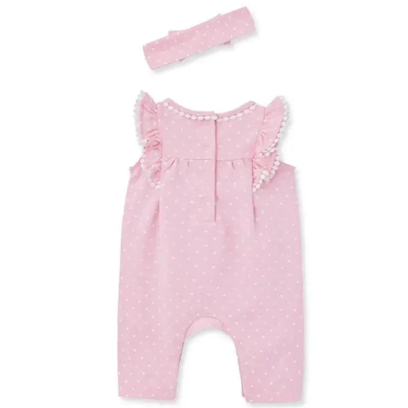 Little Me - Baby Girl Dots Jumpsuit & Headband, Pink Image 2