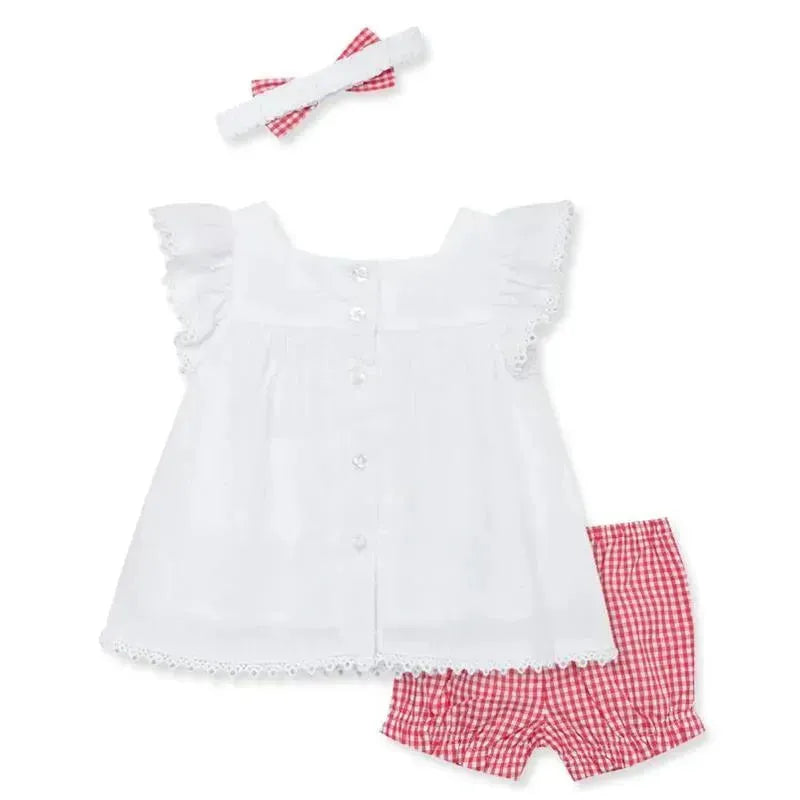 Little Me - Baby Girl Strawberry Woven Short Set & Headband Image 2