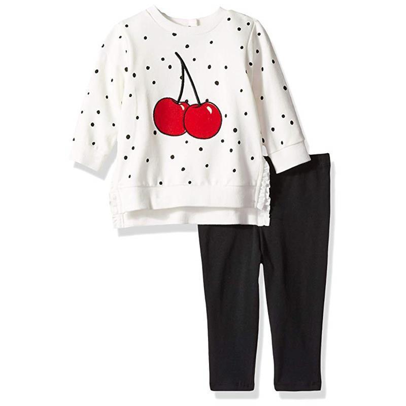 Little Me Baby Girls Cherry Sweatshirt Set, Black & White Image 1