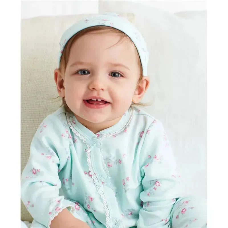 Little Me - Baby Girls Floral Spray Footie With Hat, Mint Image 2