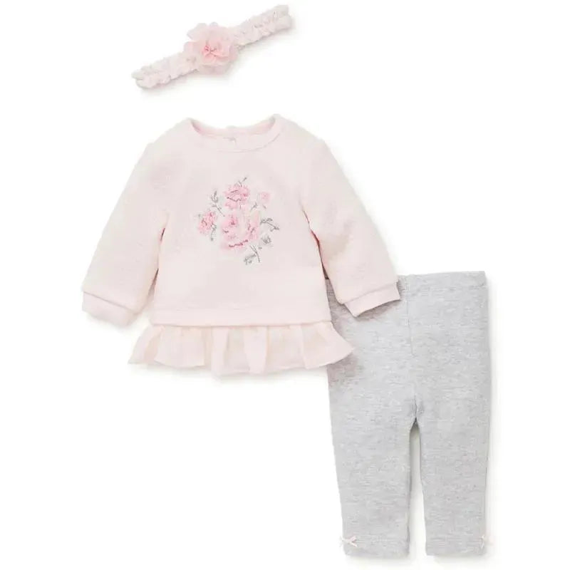 Little Me Bountiful Roses Legging Set - Heather Grey Image 1