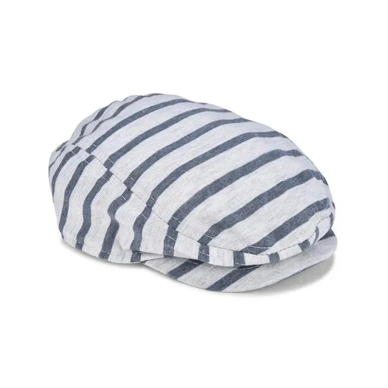 Little Me - Heather Grey And Navy Stripe Cabbie Hat Image 1