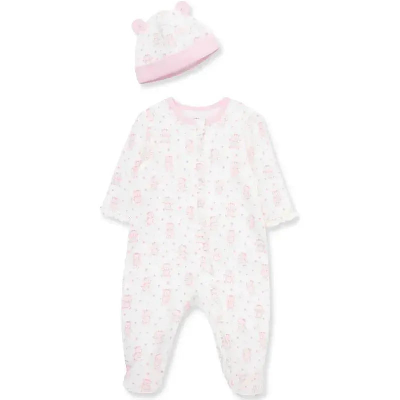 Little Me - Joyful Bear Footie-Hat, Pink Image 1