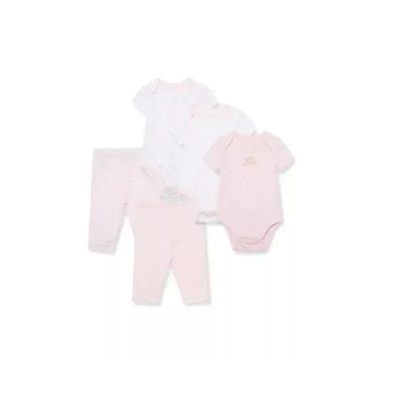 Little Me Rose 5Pc Bodysuit w/ Pants Set - Pink Image 1