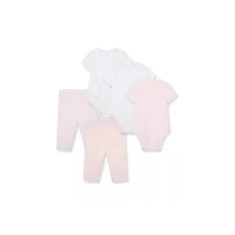 Little Me Rose 5Pc Bodysuit w/ Pants Set - Pink Image 2