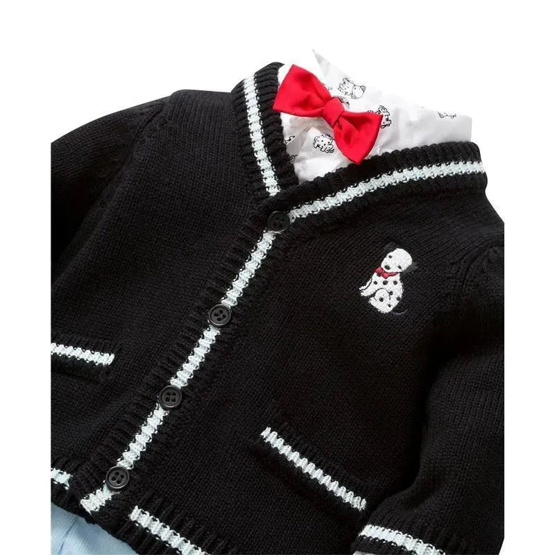 Little Me Signature Luxury Collection Baby Boys Puppy Cardigan Set 3-piece, Sweater, Pant & BowTie, Navy/Ligh Blue.