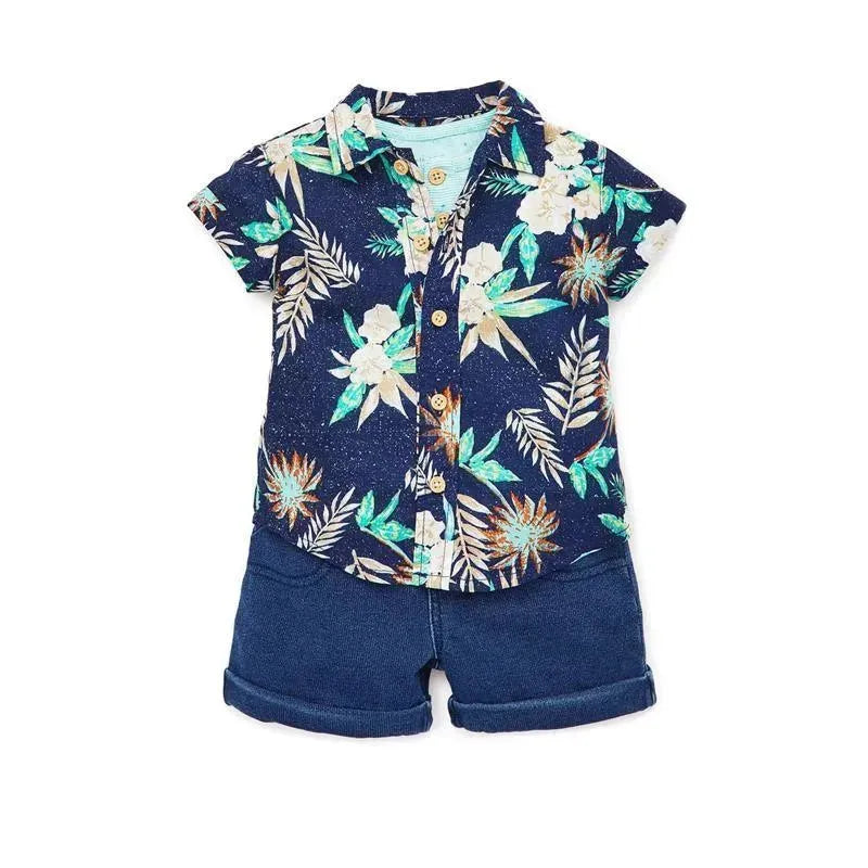 Little Me - Tropics 3 Pack Short Set, Blue Image 3