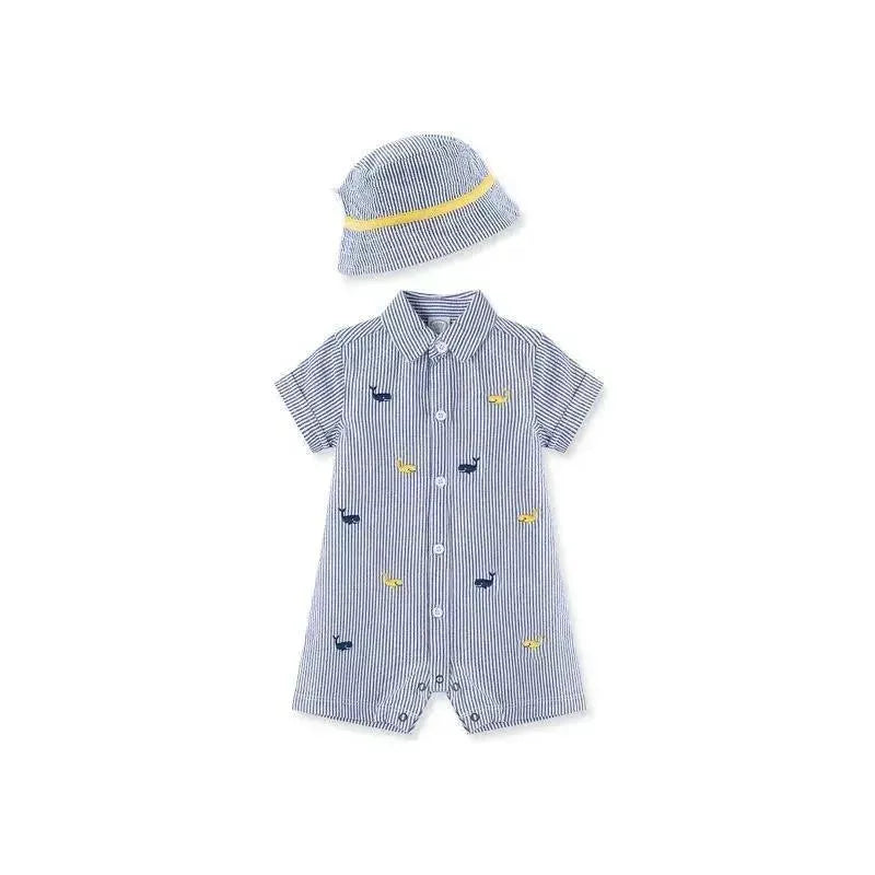 Little Me Whales Woven Romper - Blue Image 1