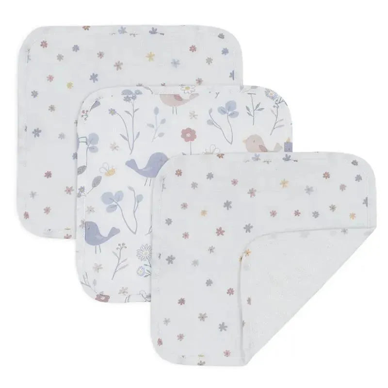 Living Textiles - 3Pk Baby Muslin Wash Cloths, Birds Image 1