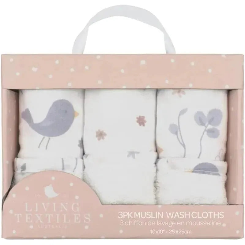 Living Textiles - 3Pk Sweet Tweet Muslin Wash Cloths Image 3