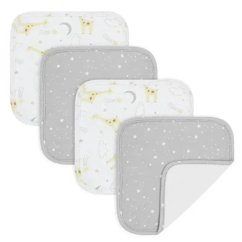 Living Textiles - 4Pk Baby Wash Cloths, Noah/Grey Stars Image 1