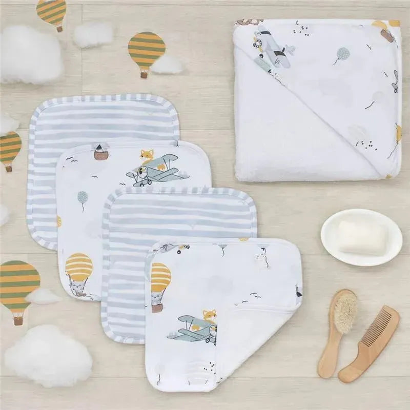 Living Textiles - Baby Hooded Towel 5pc Bath Gift Set, Up up and Away, Blue Image 3