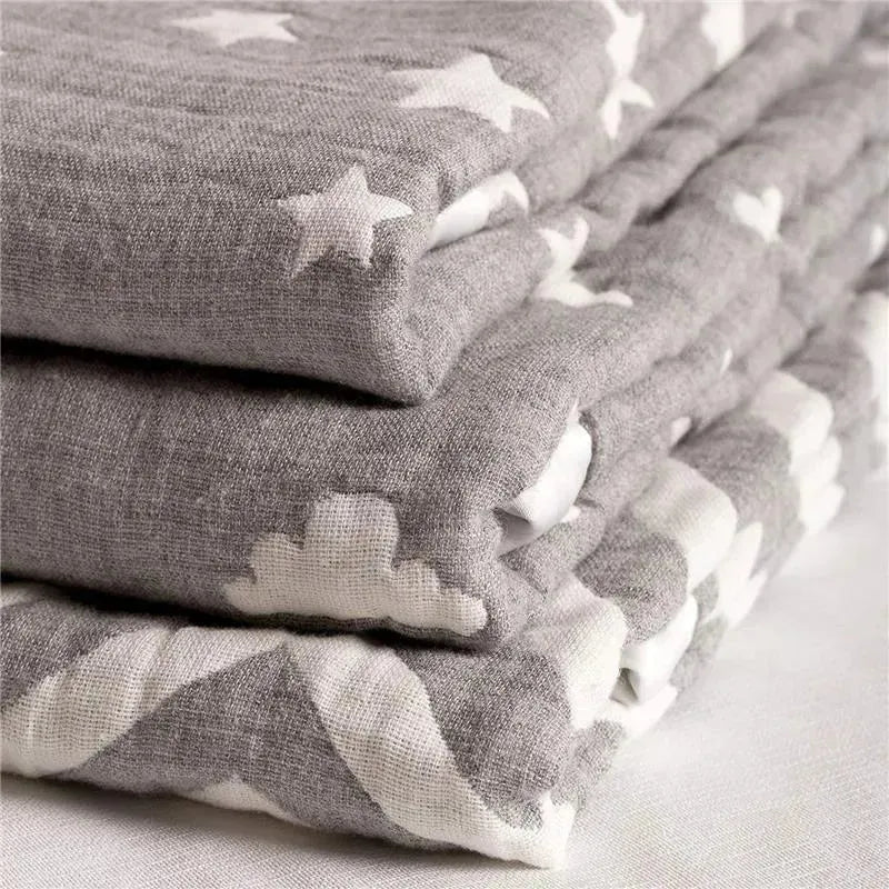 Living Textiles Cotton Muslin Jacquard Blanket - Grey Star Image 5