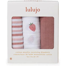 Lulujo - 3Pk Strawberries Muslin Receiving Blankets Image 2