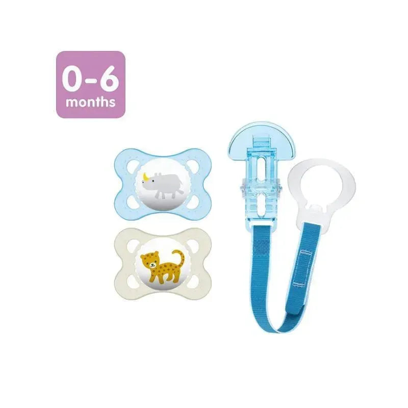 MAM 2-Pack 0-6 Months Animal Pacifiers & Pacifier Clip - Boy Image 2