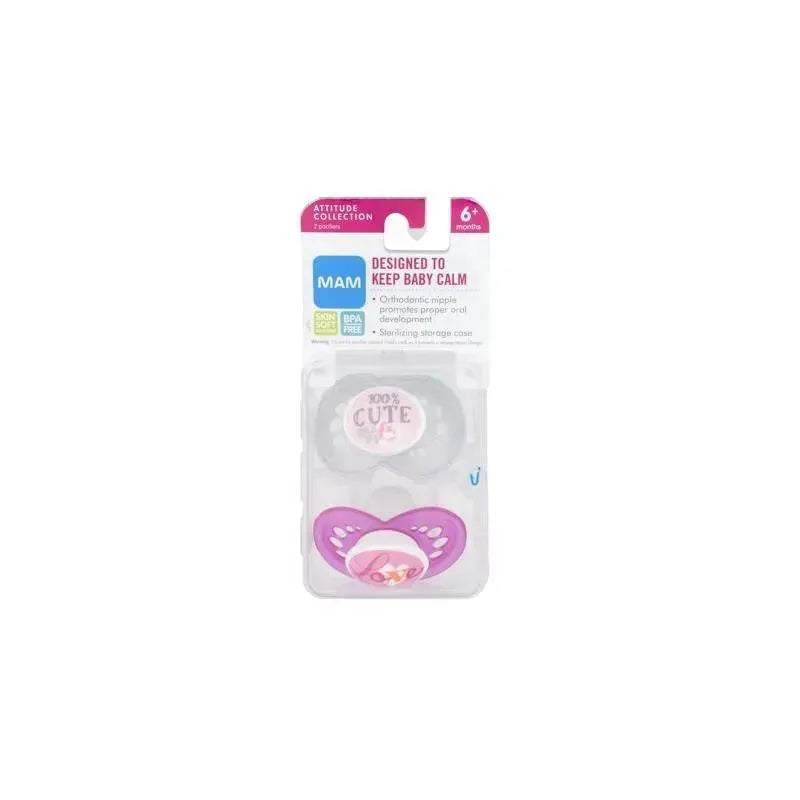 Mam Attitude Pacifiers 6M+ 2Pk Pink/Blue/Green Image 4