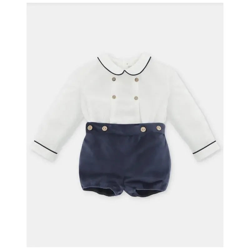 Martin Aranda - Baby Boy Set Shirt & Boys Shorts With Suspenders Velour Dark Blue Image 1