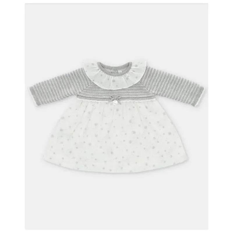 Martin Aranda - Baby Girl Knit Woven Mix Dress & Glace, Light Grey Image 1