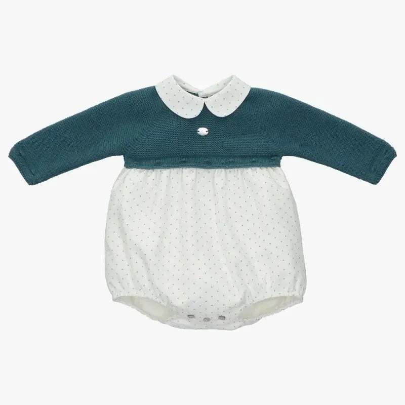 Martin Aranda - Baby Girl Short Romper Petit Flowes, Green Image 1