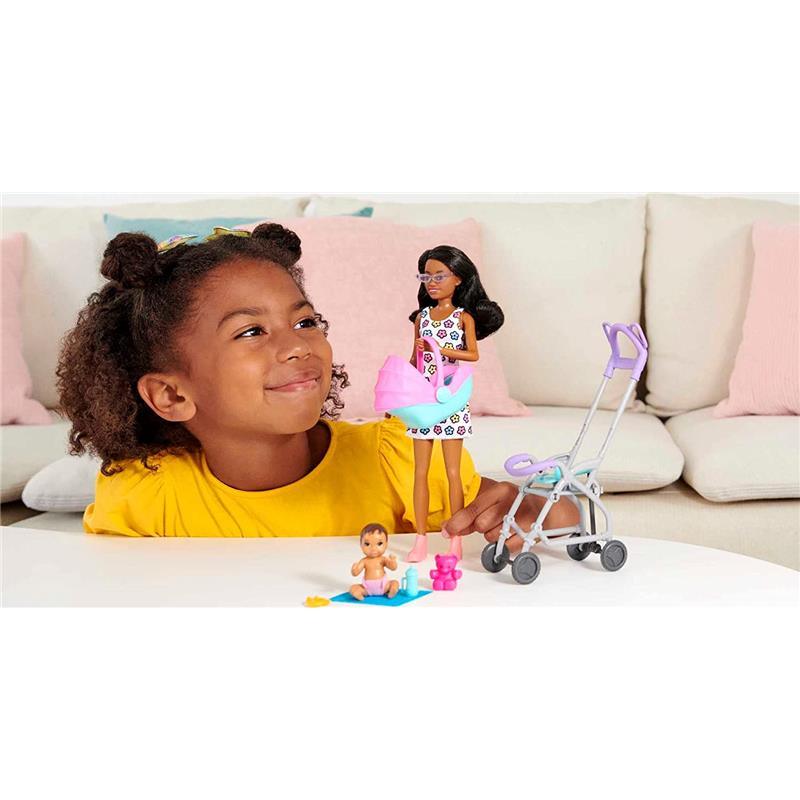 Mattel - Barbie Playset with Babysitter Doll, Curly Brunette Hair Image 9