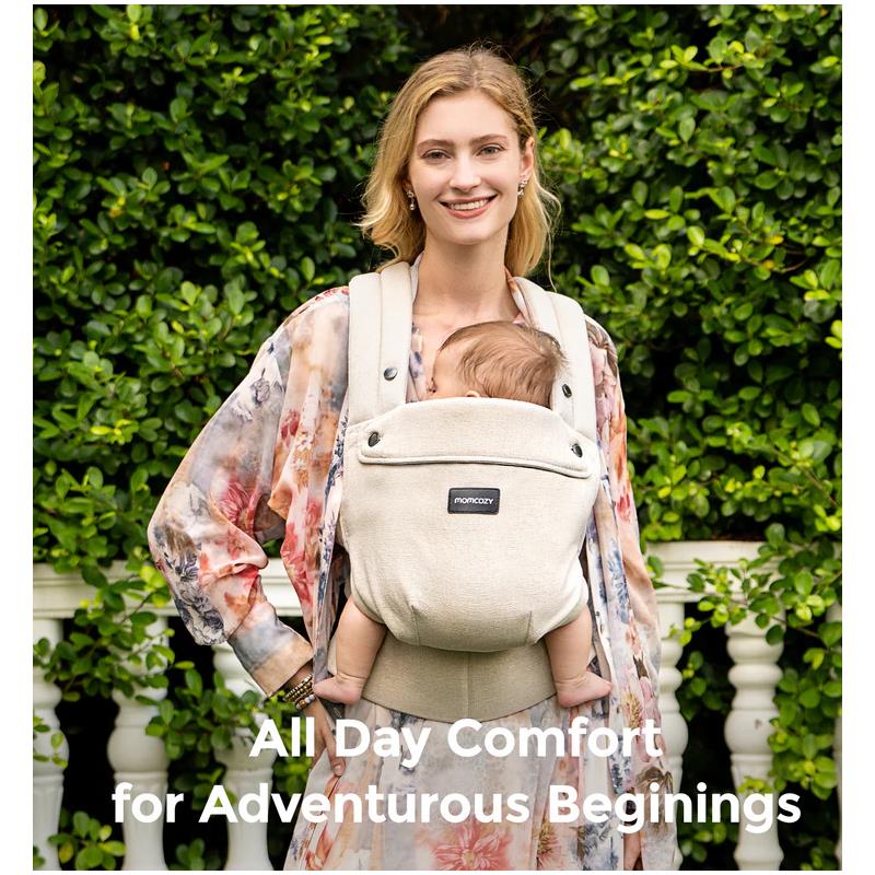 Momcozy - Baby Carrier With Natural Cotton Linen, Light Amber Image 4