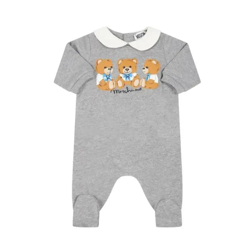 Moschino Baby - Babygrow Bib And Hat Set Three Bears Graphic, Grey Image 1