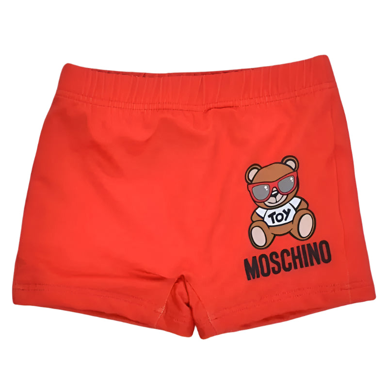 Moschino - Baby Boy Swimshorts With Bear In Sunglasses, Red Image 1