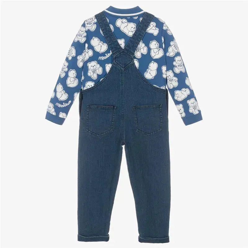 Moschino Baby - Boys Polo Shirt & Teddy Dungaree Set, Blue Image 3