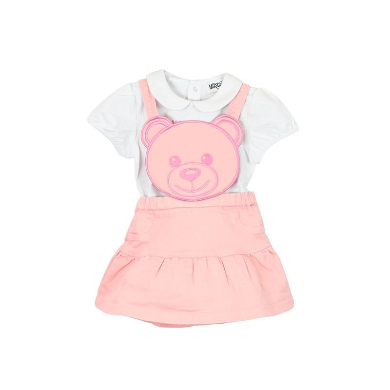Moschino Baby - Girl Tee And Skirt Set With Bear Patch, Pink Image 1