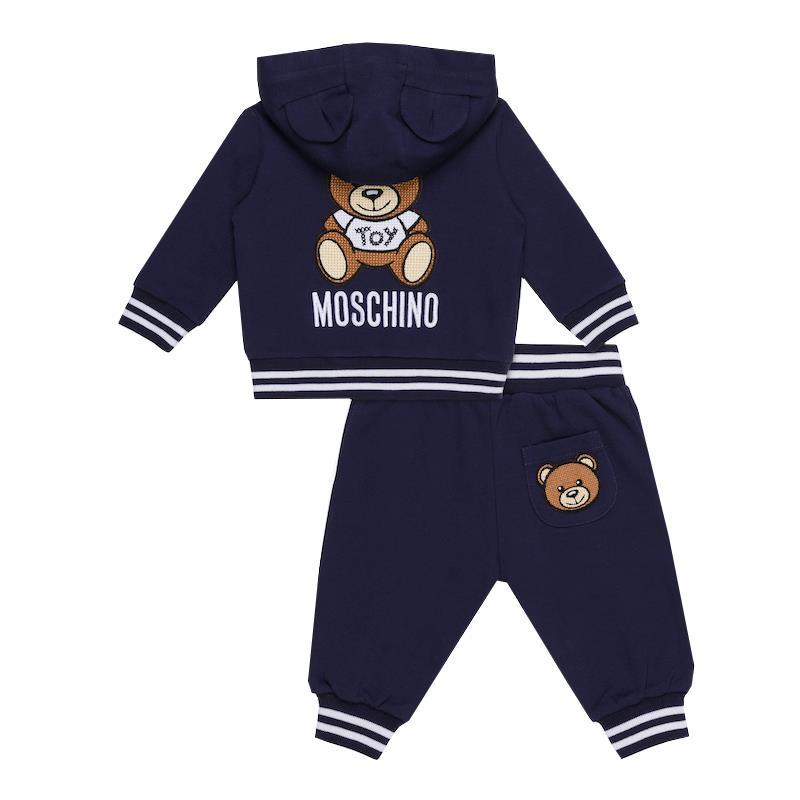 Moschino - Baby Hooded Fleece Tracksuit With Patch And Logo, Navy Image 3