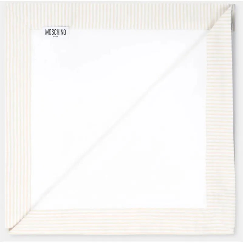 Moschino Baby - Popeline Striped Blanket With Bear Embroidery, Beige Image 2