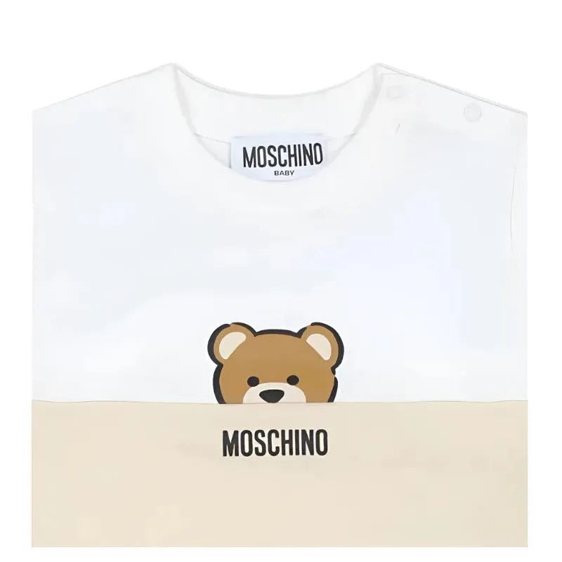 Moschino Baby - Short Sleeve Tee And Shorts Set With Bear Print In Gift Box Beige Image 3