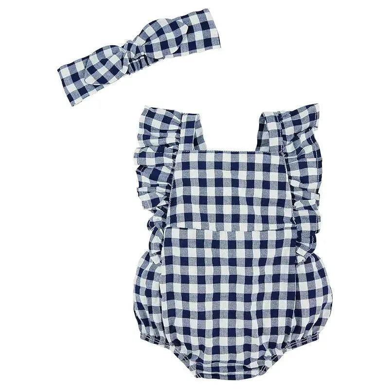 Mud Pie - Baby Girl Navy Gingham Bubble & Headband Set Image 1