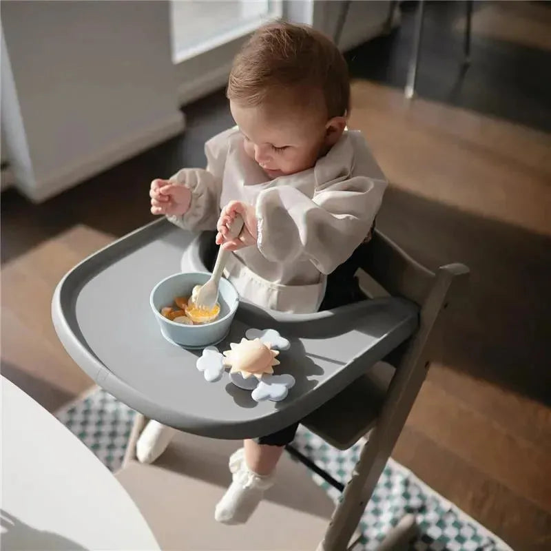 Mushie - Long Sleeve Baby Bib, Waterproof Fabric, Adjustable Fit for Ages 6-24 Months, Fog Image 9