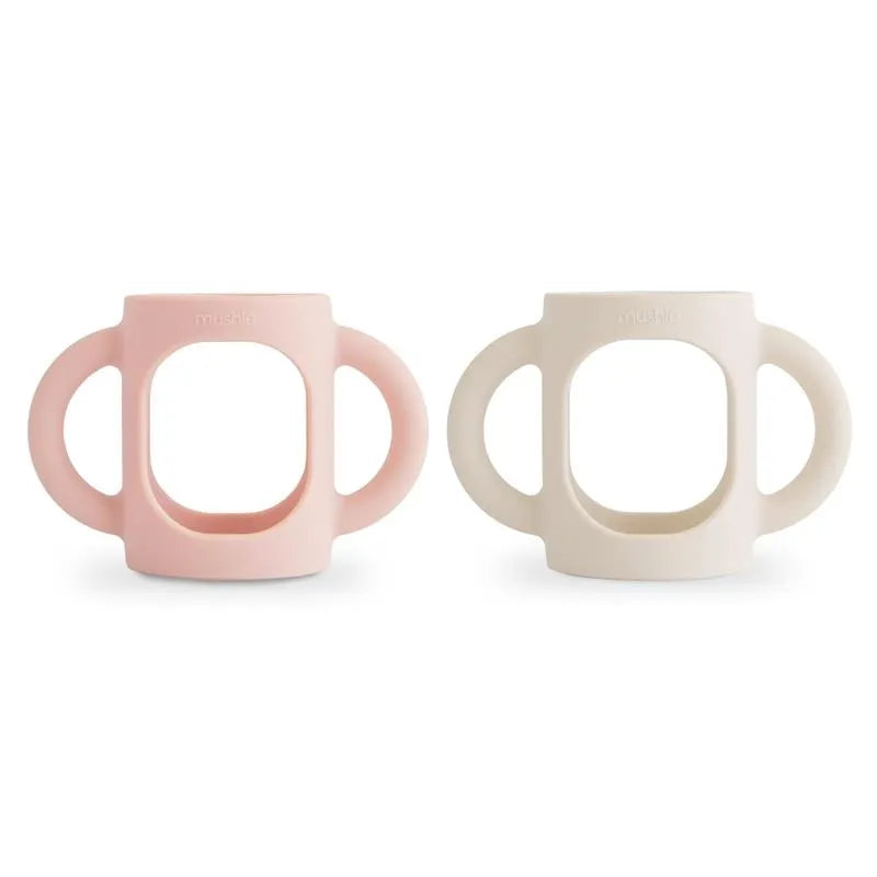 Mushie - Silicone Bottles Handles, Blush/Shifting Sand Image 1