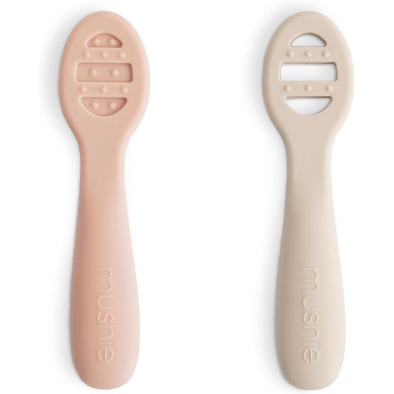 Mushie - Silicone First Feeding Baby Spoons, 2 Pack, Blush, Shifting Sand Image 1