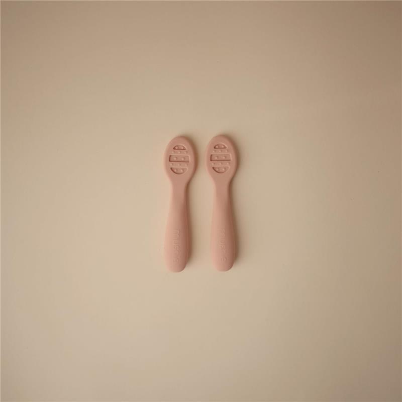 Mushie - Silicone First Feeding Baby Spoons, 2 Pack, Blush, Shifting Sand Image 2