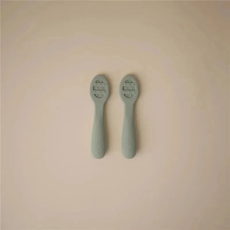 Mushie - Silicone First Feeding Baby Spoons, 2 Pack, Cambridge Blue, Shifting Sand Image 2