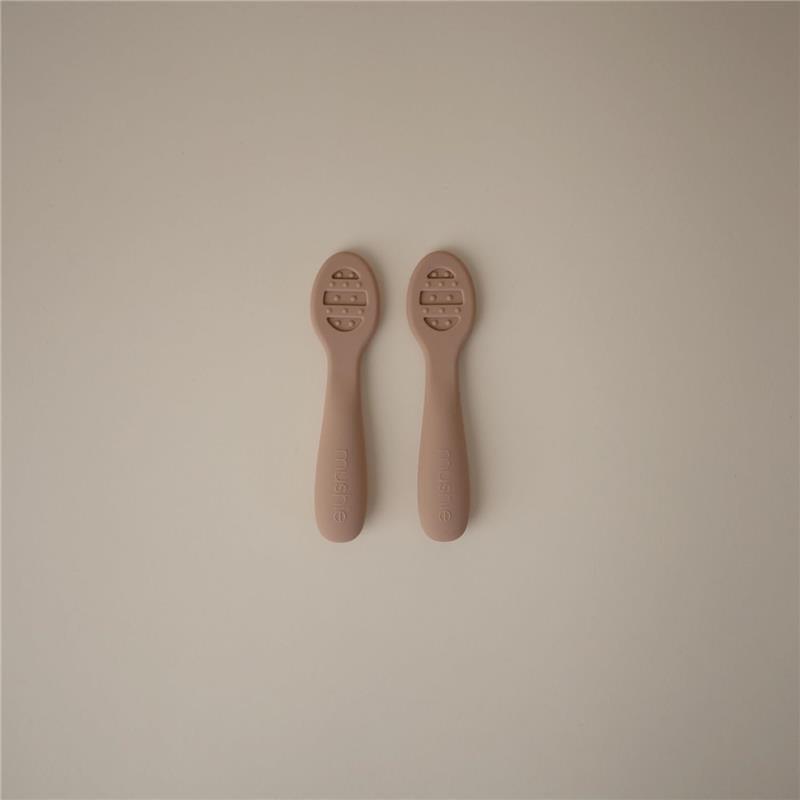 Mushie - Silicone First Feeding Baby Spoons, 2 Pack, Natural, Shifting Sand Image 2