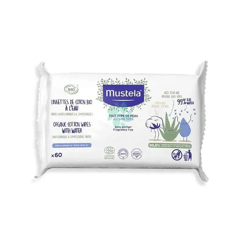 Mustela - Certified Organic Water Wipes with Cotton and Aloe 60Ct Image 1