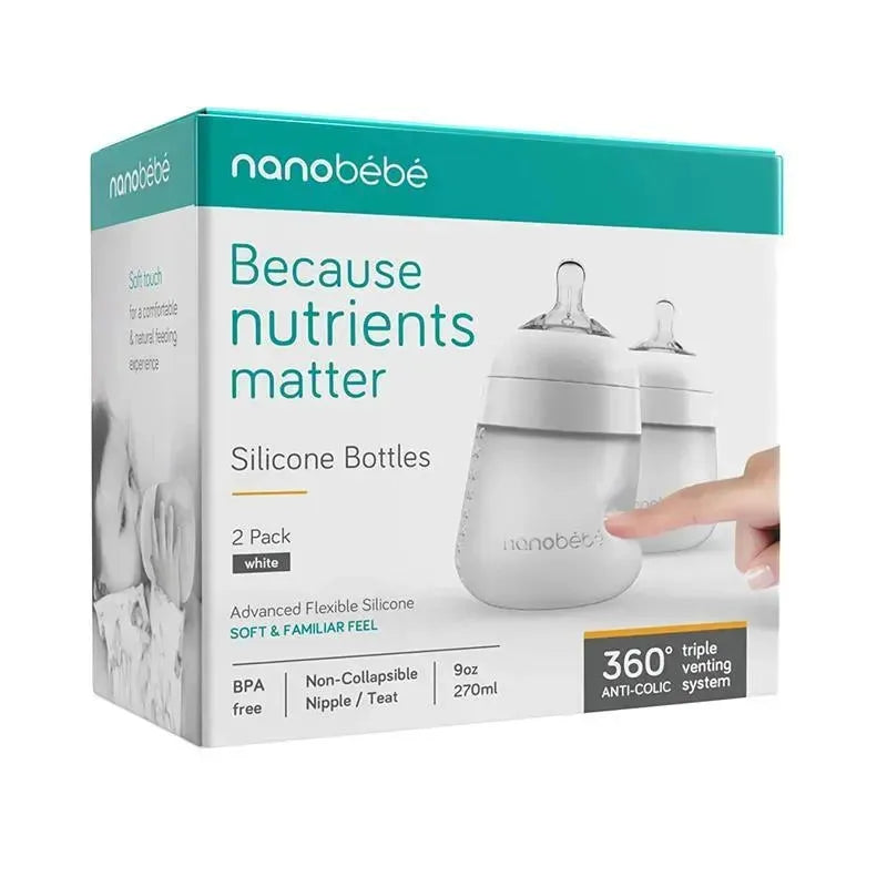 Nanobebe - 2Pk Silicone Baby Bottle 9Oz, White Image 9