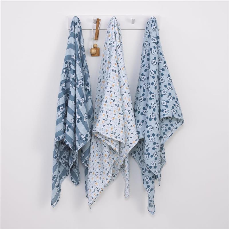 Nojo - Mickey 3 Pk Printed Muslin Swaddles Image 3