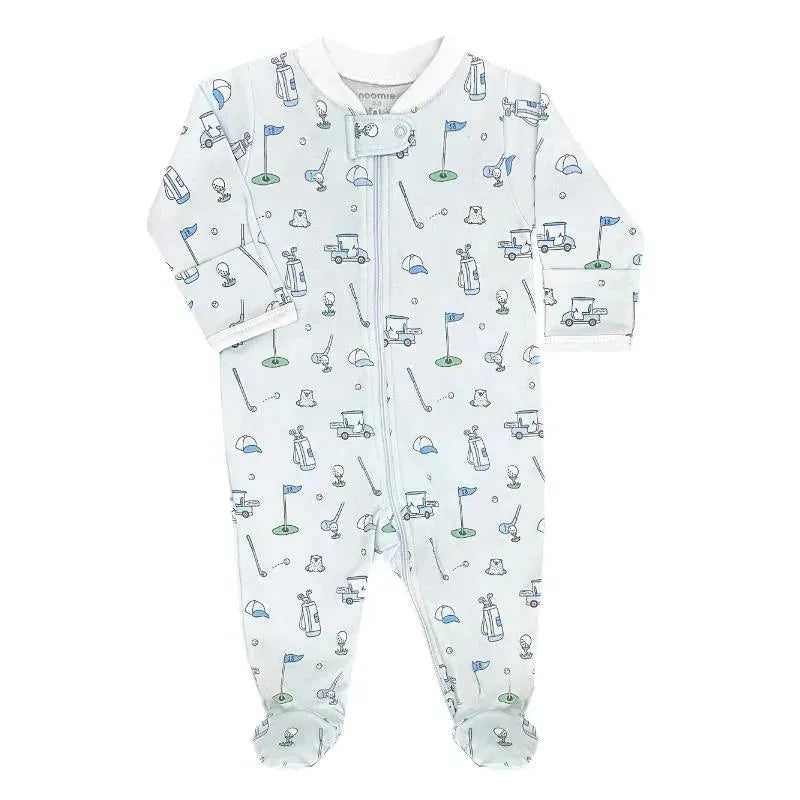 Noomie - Baby Boy Let's Golf Zipper Footie, Blue Image 1