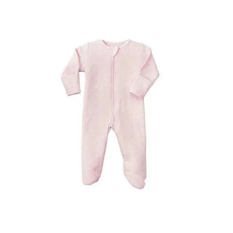 Noomie - Baby Girl Zipper Footie Pink Hearts Jacquard Image 1