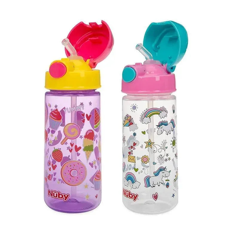 Nuby - 2Pk Kid’s Printed Flip-it Active Water Bottle 18M+, Prints May Vary Image 3