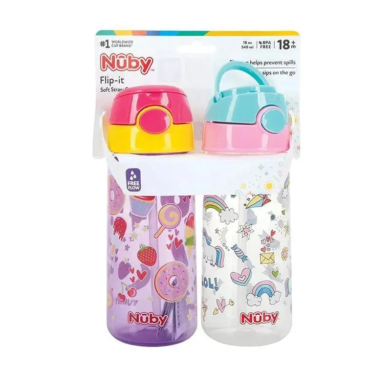 Nuby - 2Pk Kid’s Printed Flip-it Active Water Bottle 18M+, Prints May Vary Image 5