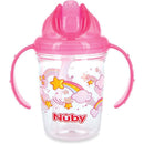Nuby - Pink Tritan 2 Handle No-Spill Flip-it Fat Straw Printed Cup, 8Oz Image 1